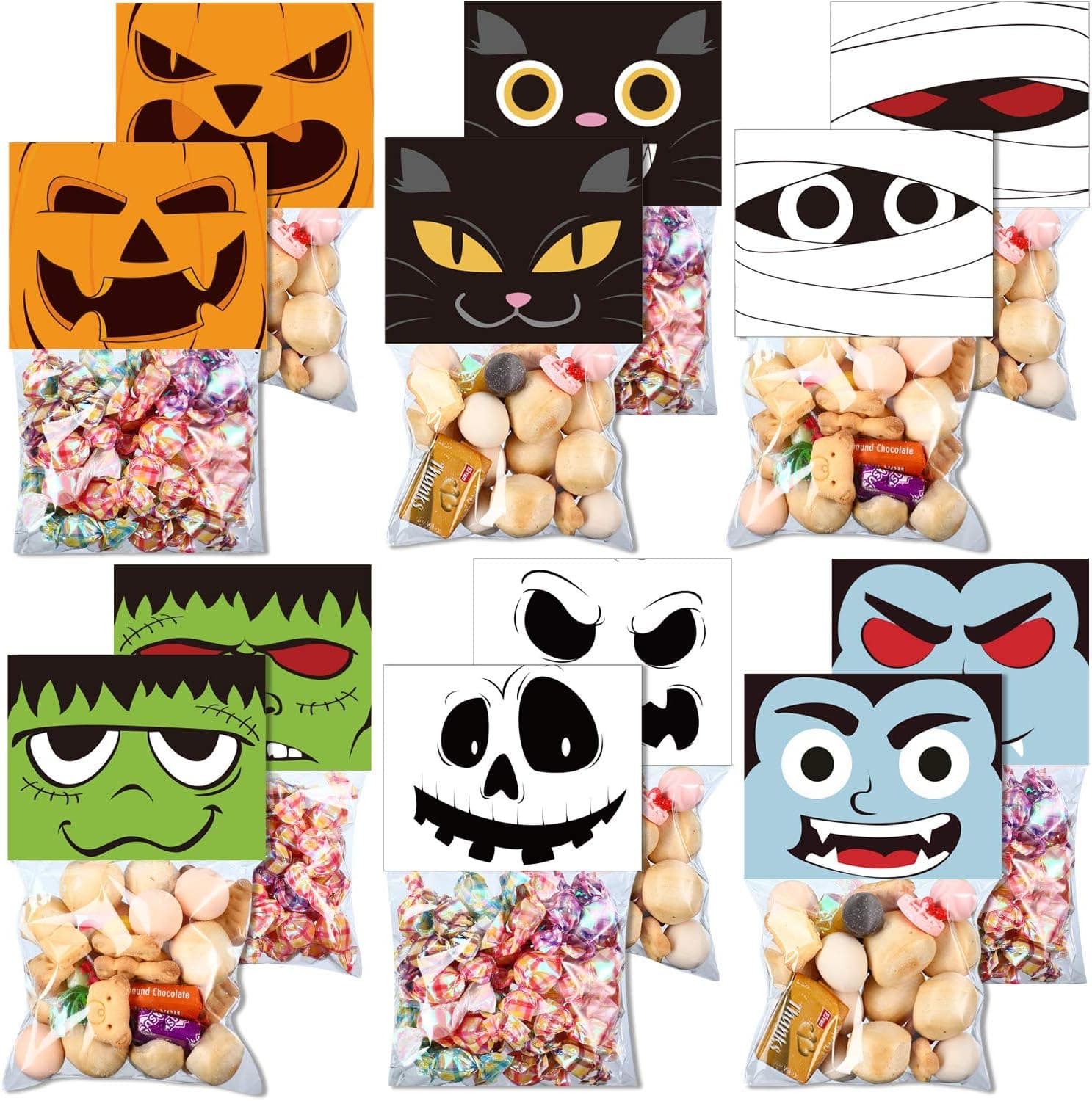 36 Pieces Halloween Treat Bags Plastic Cello Candy Bags Self-adhesive Trick or Treat Goodies Favor Bags with 36 Pieces Cute Bag Toppers Baking Wrapping Bags for Boys Girls Halloween Party Supplies Kit