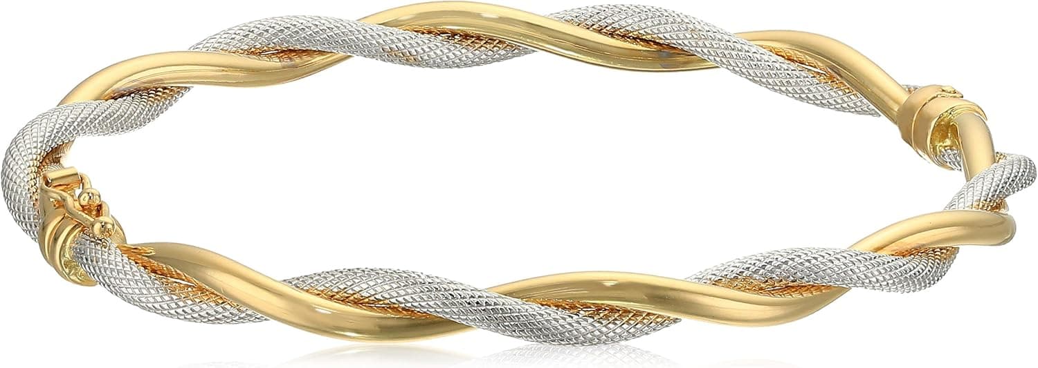 Amazon Collection 18k White and Yellow Gold Textured POL Bangle Bracelet