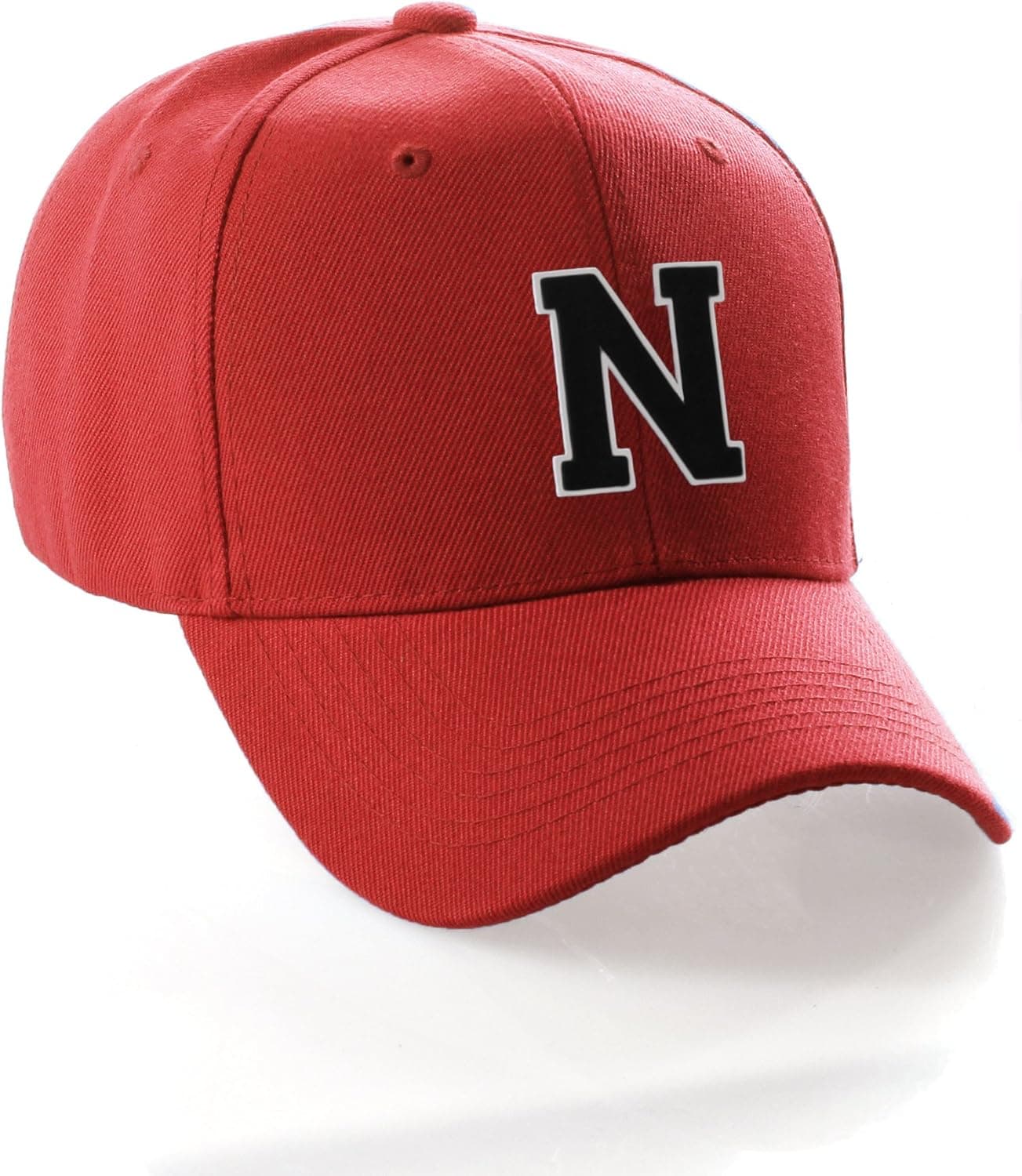 Classic Baseball Hat Custom A to Z Initial Team Letter, Red Cap White Black
