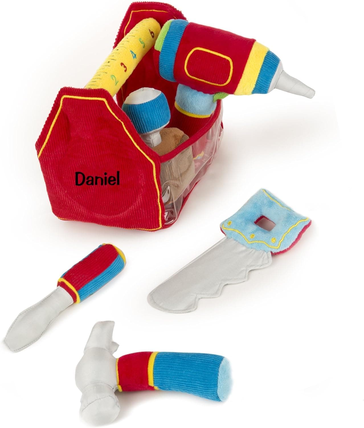 Melissa & Doug Personalized Toolbox Fill & Spill Toddler Toy with Vibrating Drill (9 Pieces)