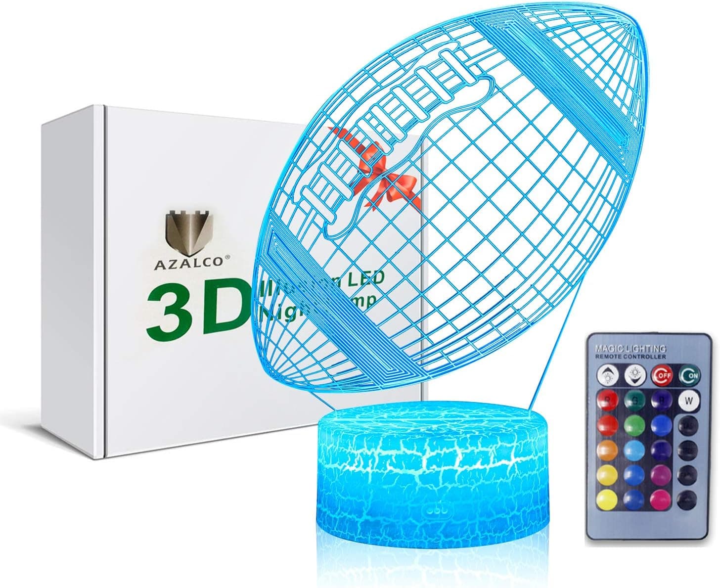 AZALCO Rugby 3D Illusion American Football Night Lamp 16 Color Change Touch White Crack Base Remote Control Boys Girls Party Kids Decor Desk Teenager Christmas Gifts Xmas Gift