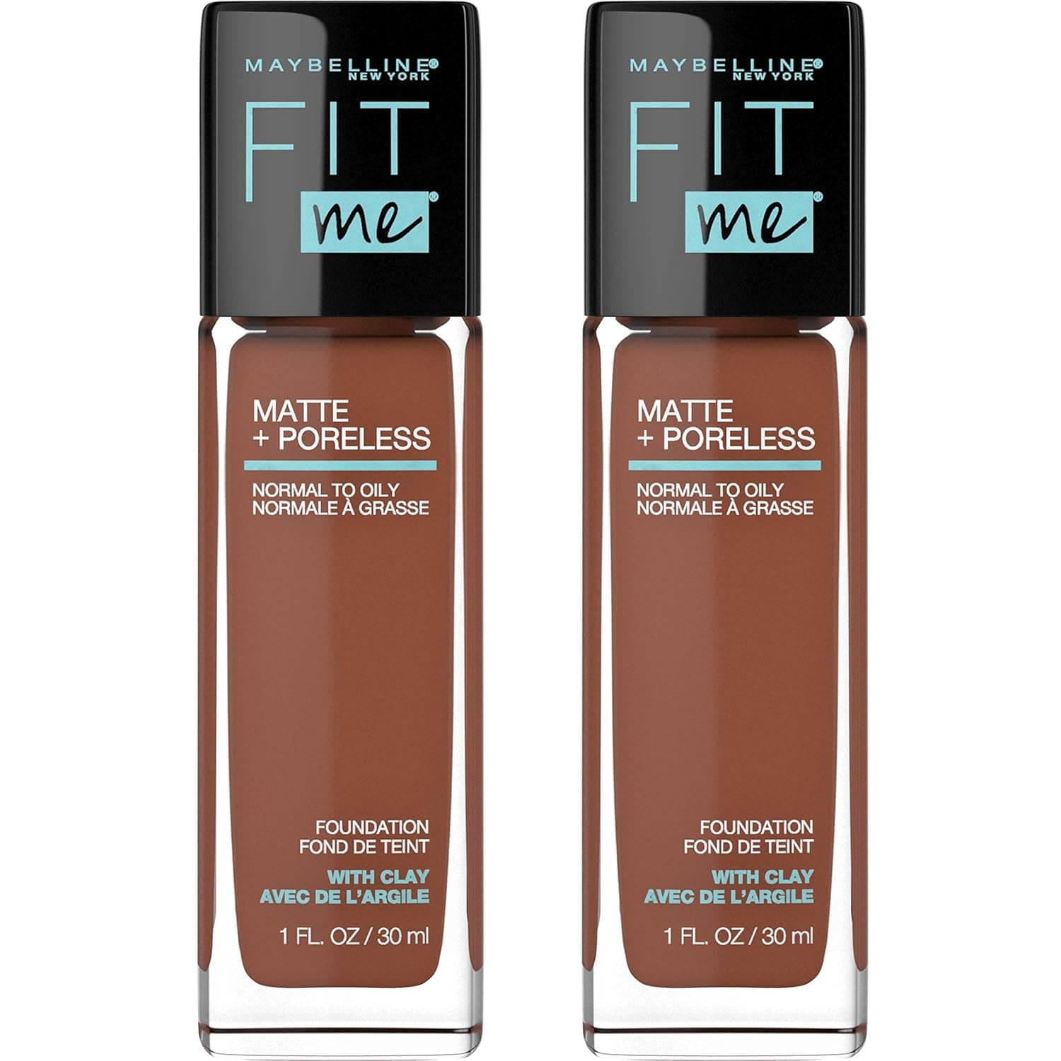 Maybelline Fit Me Matte + Poreless Liquid Foundation Makeup, Nutmeg, 2 COUNT