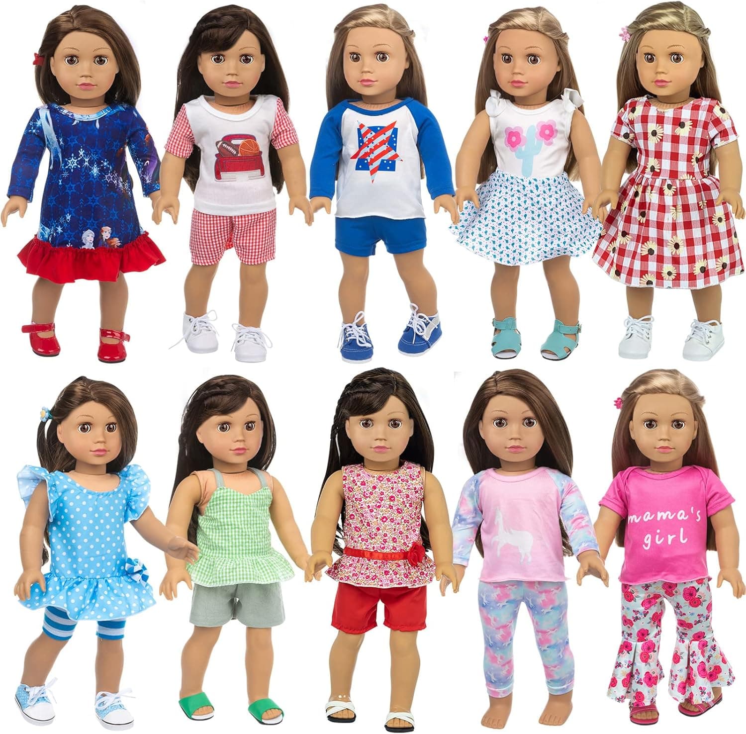 ZQDOLL 23 Pcs American Doll Clothes Dress and Accessories fit American 18 inch Dolls - Including 10 Complete Set of Clothing , Doll Accessories with Hair Bands and Hair Clip
