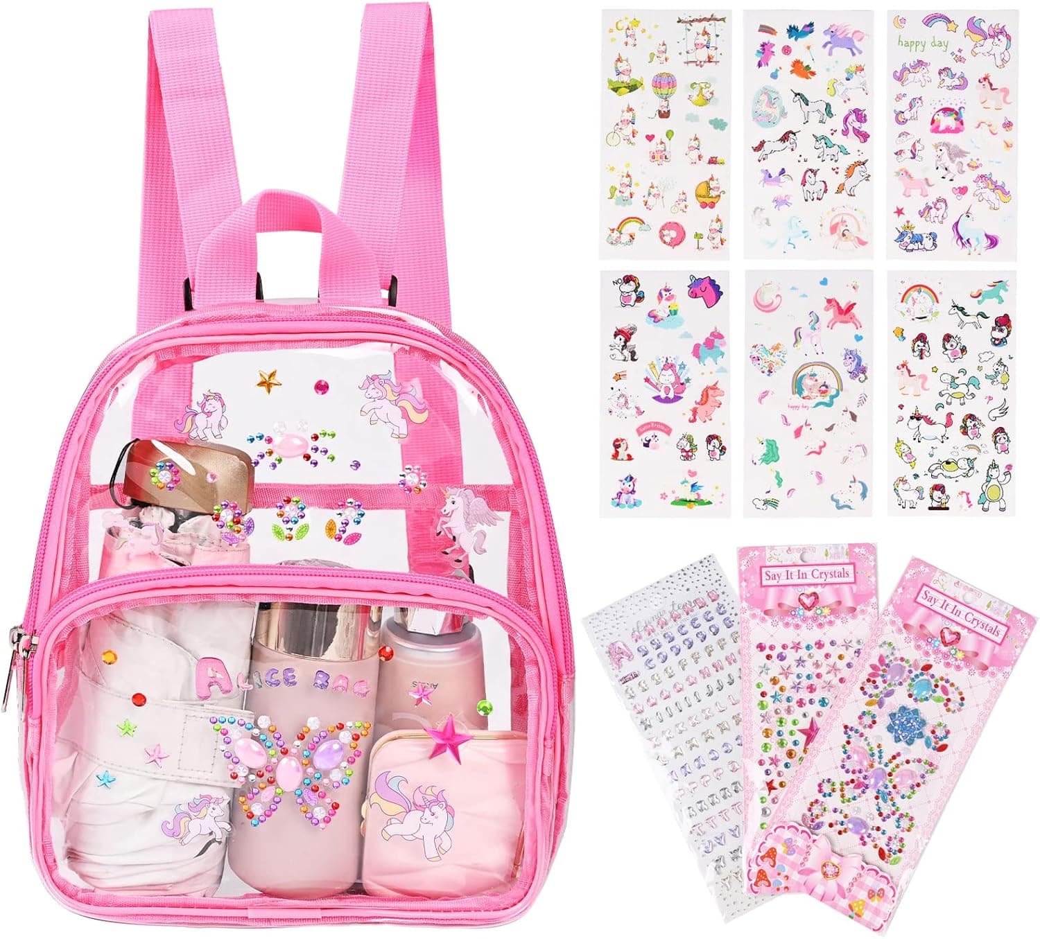 Arts and Crafts Kits for Kids Girls Ages 4 5 6 7 8, DIY Clear Backpack Bag for Girls 9 10 11 12 Year Old Birthday Gifts for Kids Fun Girl Gift with Cute Stickers…