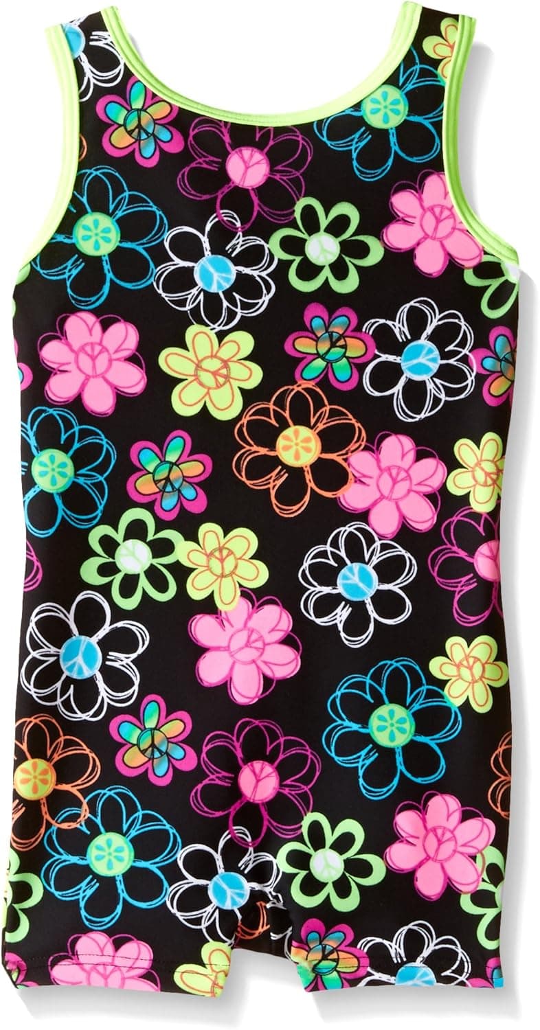 Bodywrappers Print Boatneck Bike-a-tard, Peace Flower-12/14