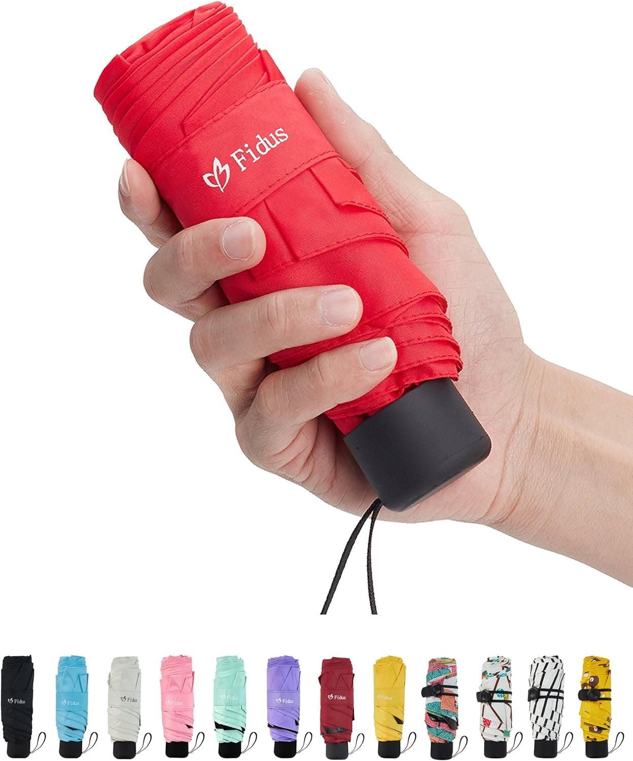 Fidus Ultra Light Mini Compact Travel Umbrella – Windproof Portable Parasol Sun & Rain Outdoor Golf Umbrella with 95% UV Protection for Women Men-Wine red
