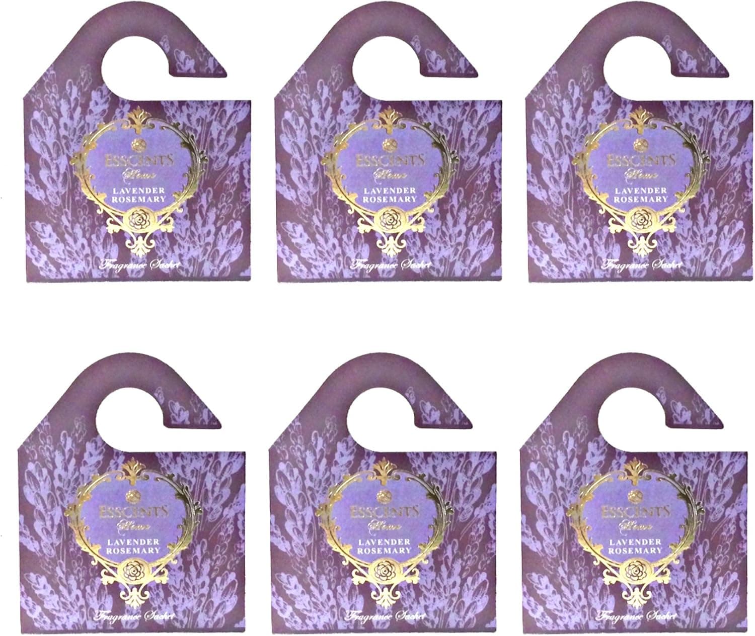 Esscents Home Set of 6 Wooden Board Sachets - Naturally Scented and Long Lasting - Jasmine, Lavender, Floral, Ocean, Rose, Sandalwood (Lavender Rosemary)