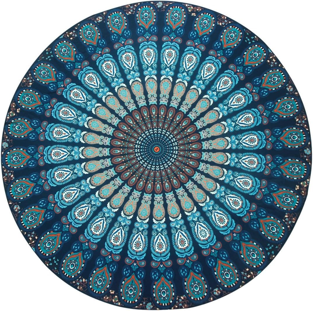 Best M Indian Hanging Mandala Tapestry Round Wall Hanging Roundies Beach Towel Throw Boho Sunscreen Shawl Yoga Mat by Popular Handicrafts (Turquoise)