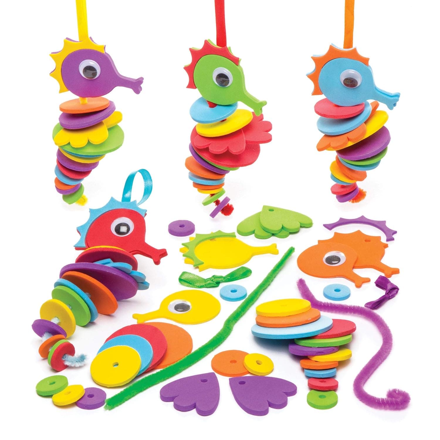 Baker Ross AW679 Make Your Own Seahorse Kit - Pack of 6, Toddler Art Supplies, Party Fillers and Activities.