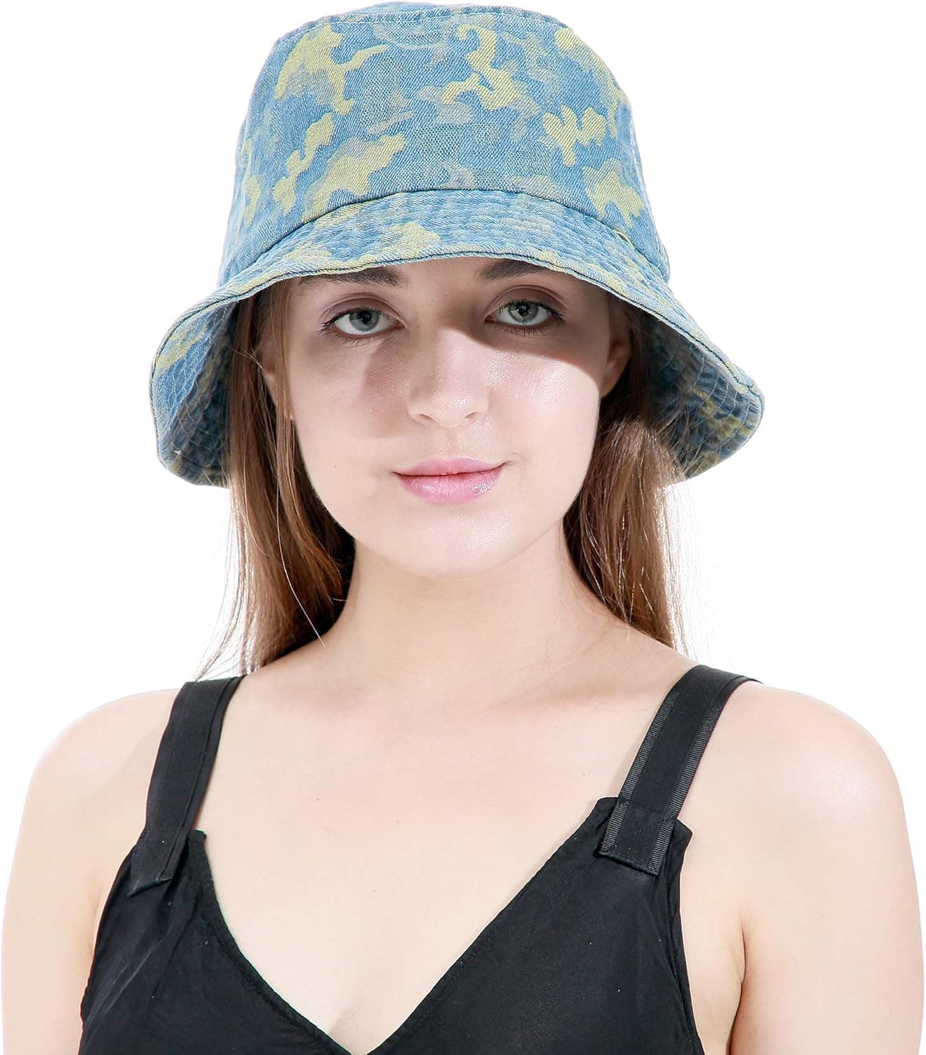 100% cotton denim summer travel fisherman hat bucket beach sun hat can pack fishing hunting summer travel bucket hat hat (Green Blue)