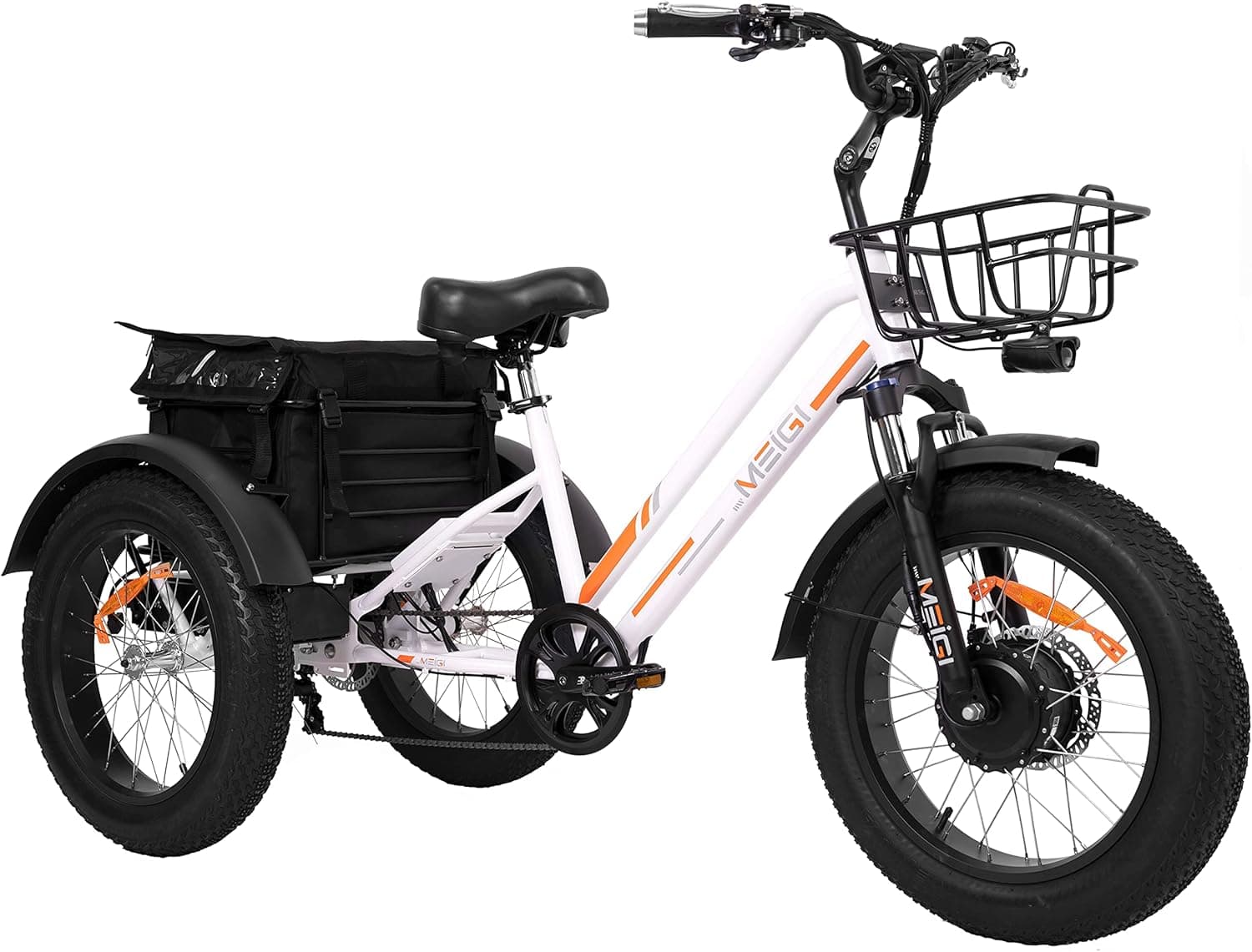 DWMEIGI 3 Wheel Electric Bike for Adult with 750W Motor, 48V 18.2AH Removable Lithium Battery, 20"*4.0 Fat Tire Tricycles for Men Women with Front & Rear Baskets, 7 Speed