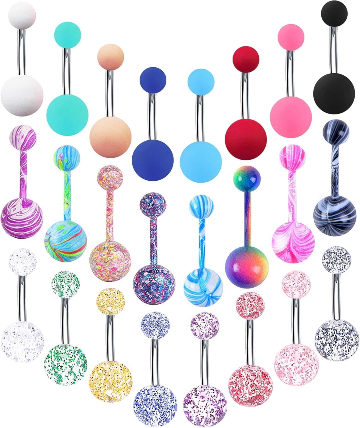 EVELICAL 24-50Pcs 14G Stainless Steel Belly Button Rings for Women Girls CZ Screw Navel Bars Body Piercing Jewelry