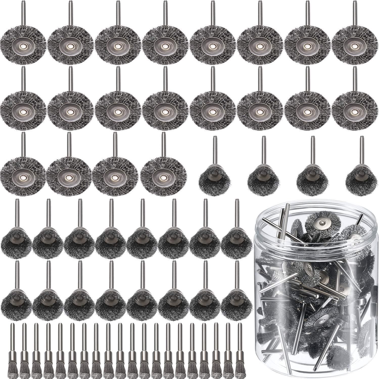 Zhehao 60 Pieces Wire Brushes Set Steel Polishing Wheel Brushes Wire Wheel Brushes Grinder Rotary Tools (Sliver)