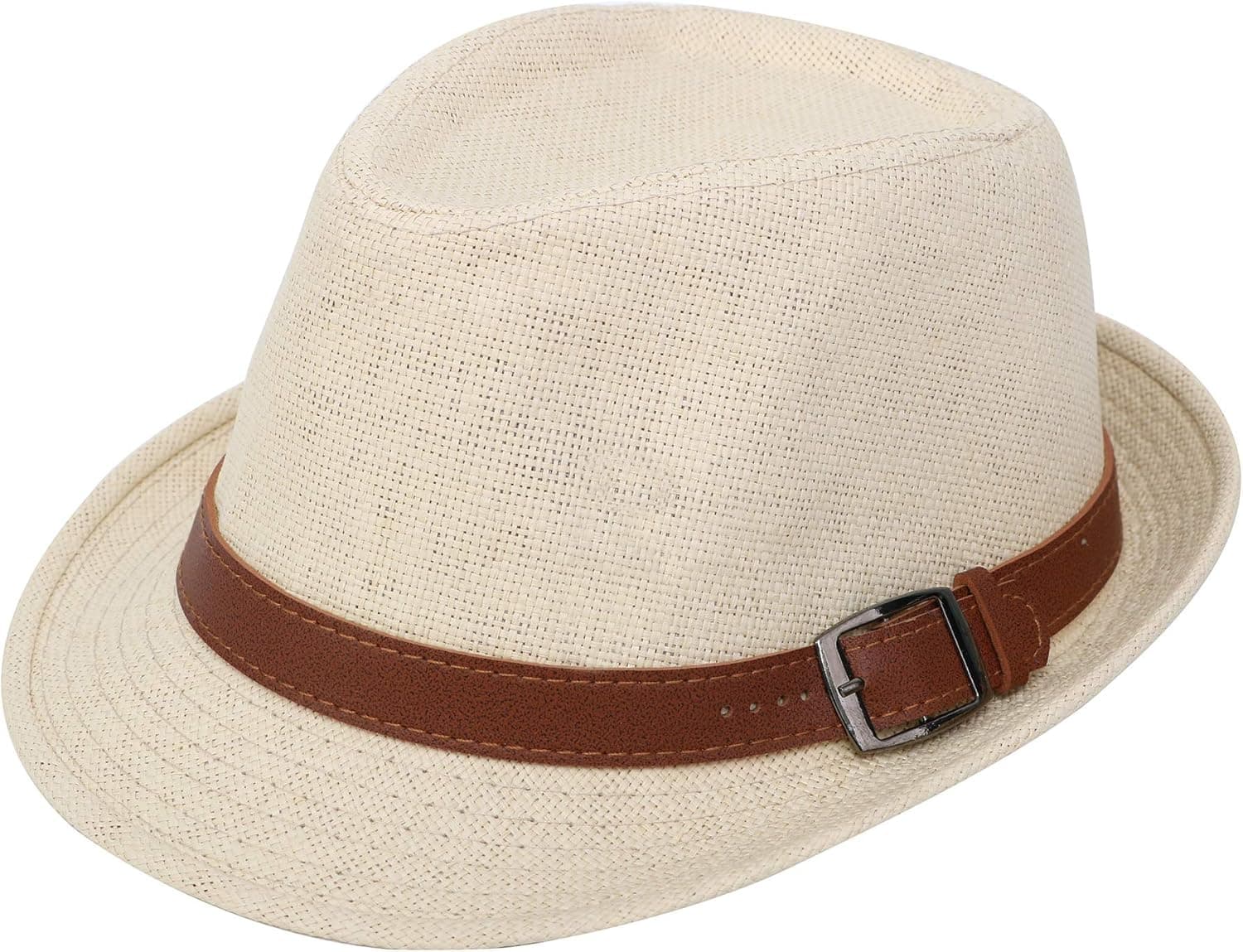 YoungLove Beach Straw Fedora Hat w/Solid Hat Band for Men & Women