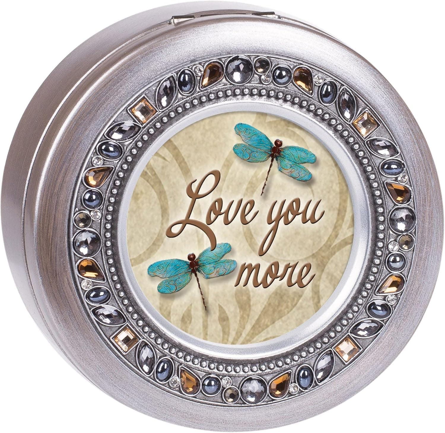 Cottage Garden Love You More Dragonfly Jeweled Pewter Colored Round Music Box Plays What a Wonderful World