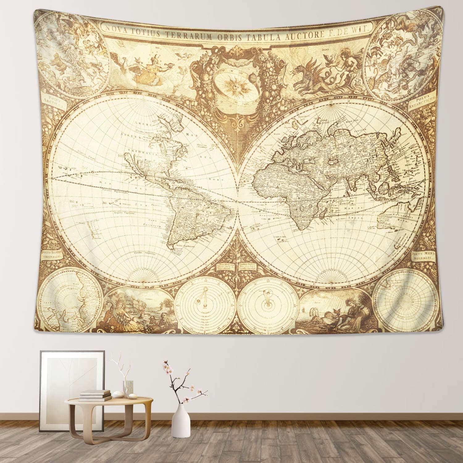 RosieLily Retro World MapTapestry, 59"x 79"?Nautical MapTapestries Vintage?Sea Route Wall Hanging for Bedroom Living Room Wall Decor, Yellow