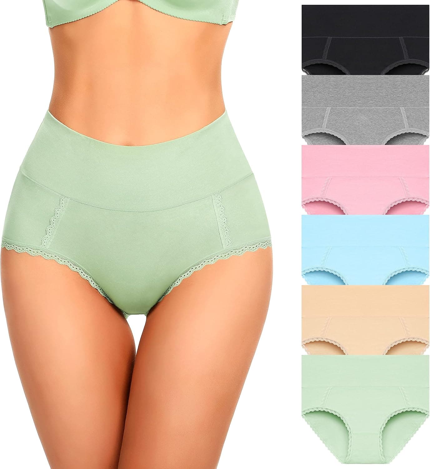 MISSWHO 6-Pack Women's Cotton Underwear, S-4XL High Waisted Full Coverage Comfortable Brief Ladies Underpants Assorted Size