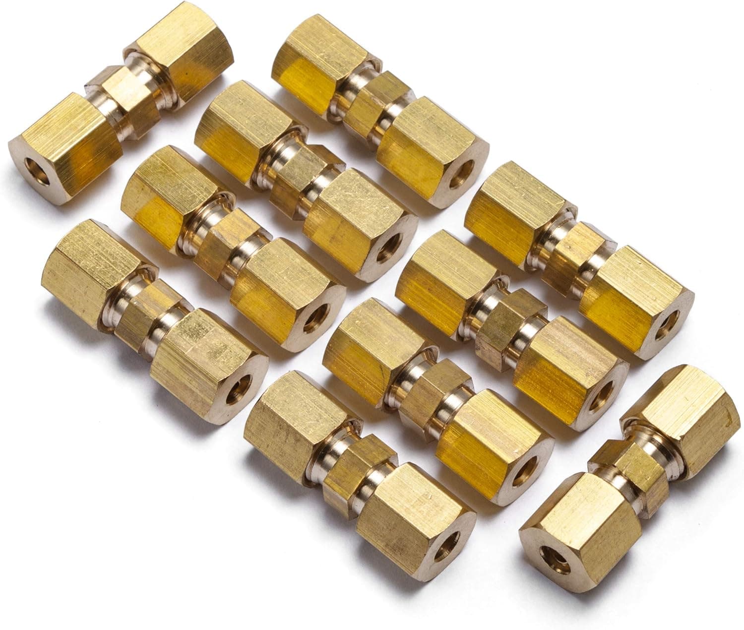LTWFITTING 3/16-Inch OD Compression Union,Brass Compression Fitting(Pack of 10)