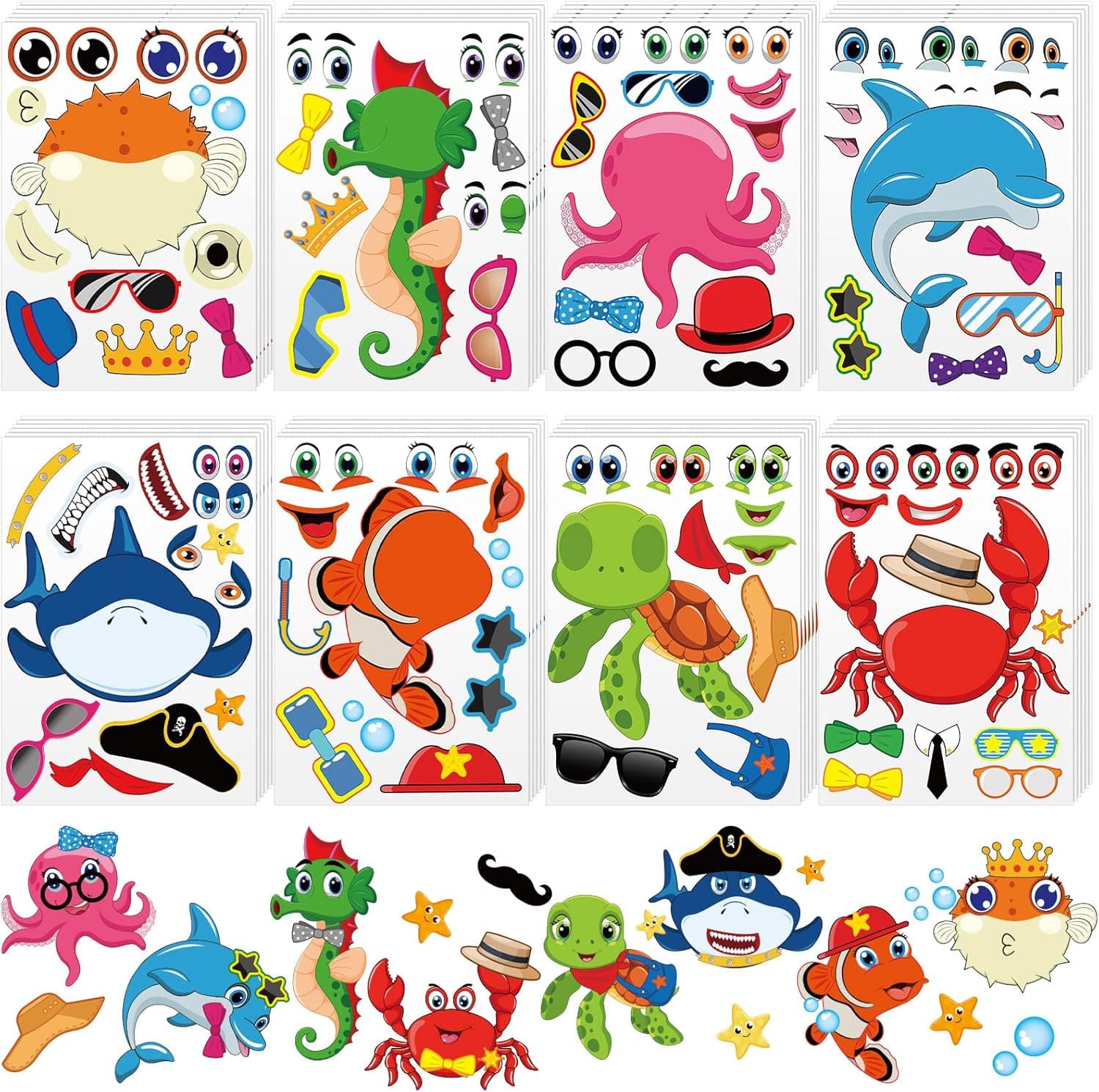48 Sheets Sea Animal Stickers Make A Large Sea Life Stickers Make A Sea Animal Stickers Sea Themed Party Favors Make Your Own Animals Stickers for Kids Party Favors, Rewards Art Craft