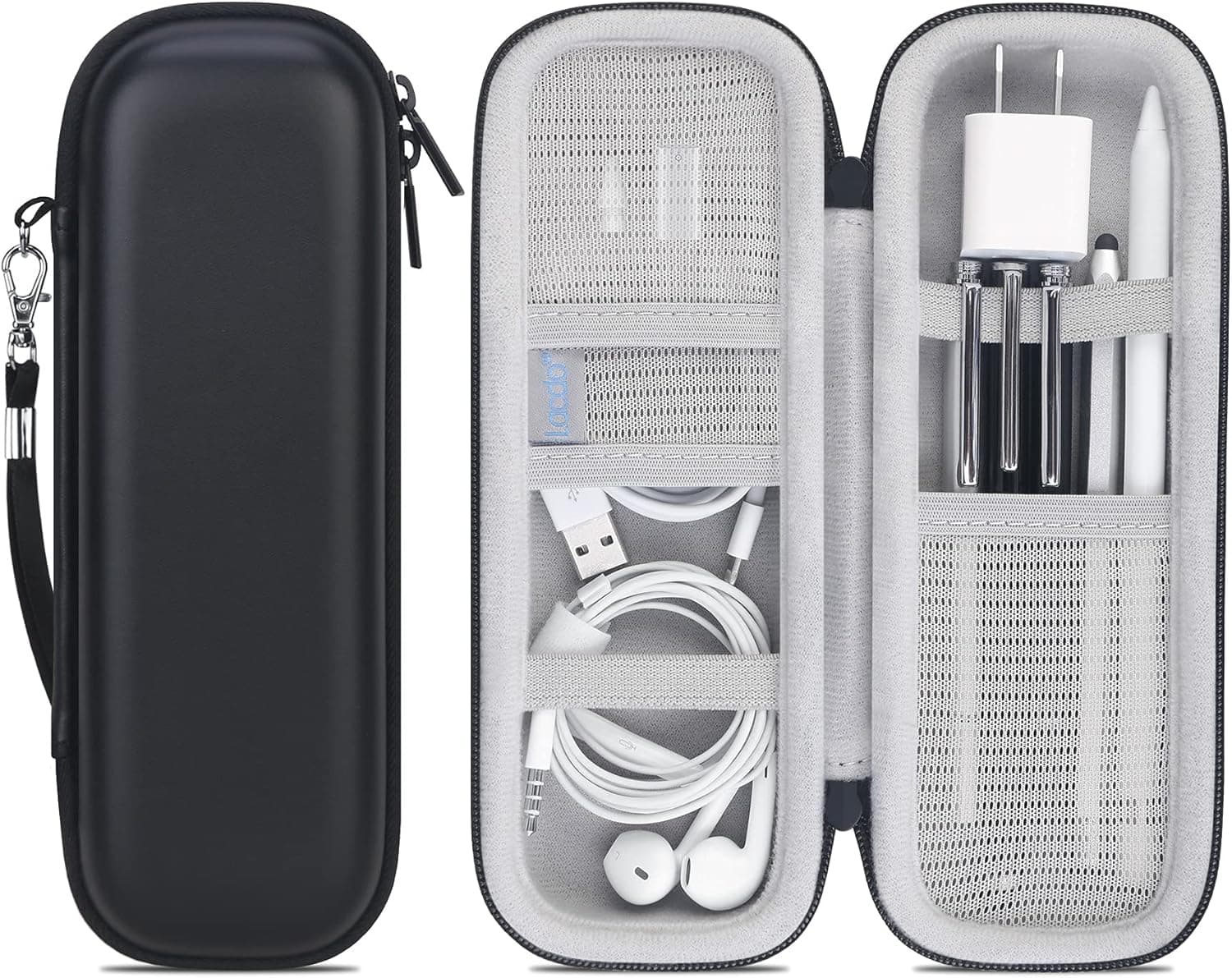 Lacdo Apple Pencil Case Holder for Apple Pencil 2nd/1st, iPad Pro Pen Pencil, Apple Pen Accessories, Samsung Huawei Stylus, USB Cable, Earphone Hard EVA Protective Carrying Case Bag, Black