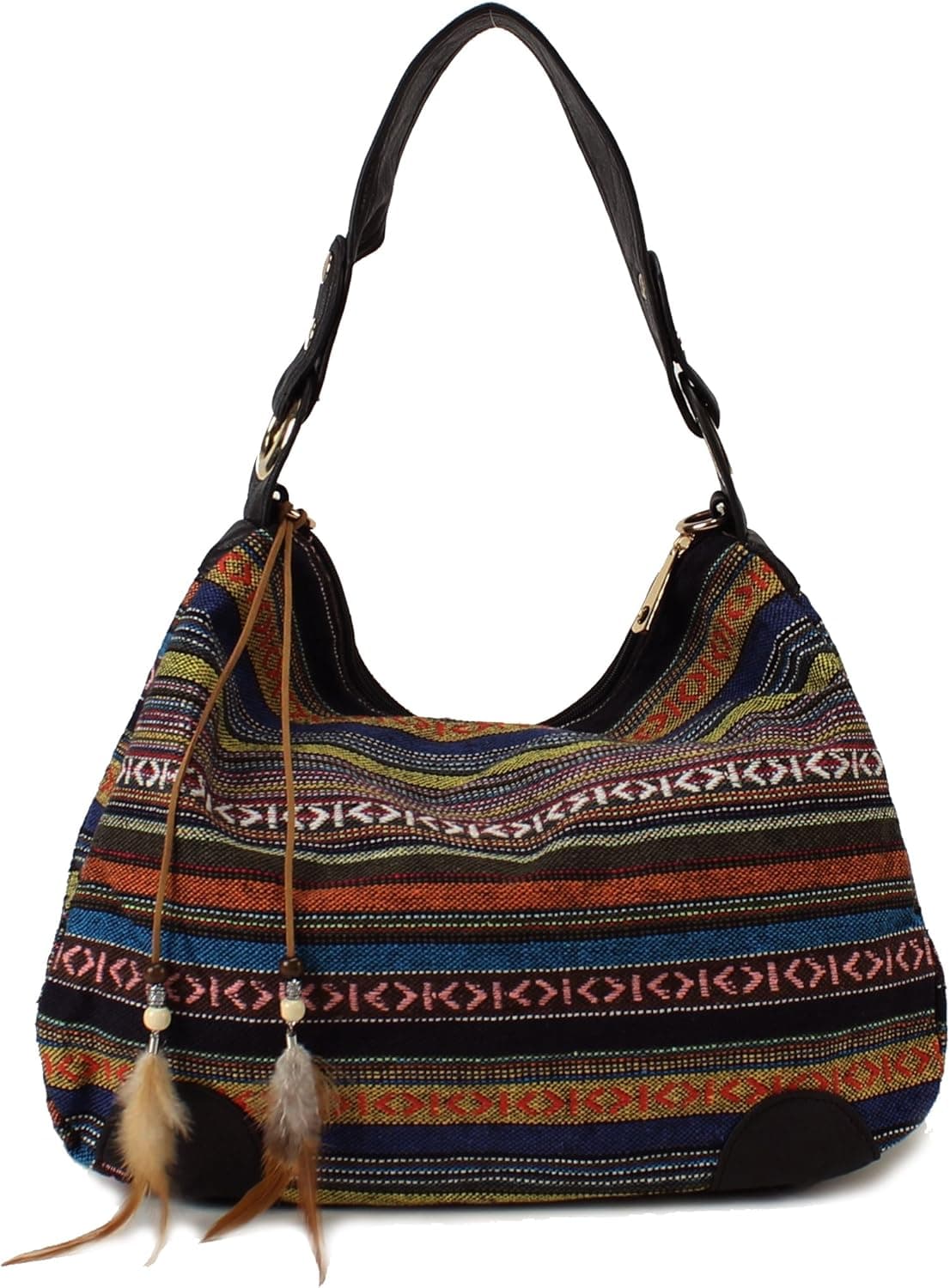 Scarleton Striped Jacquard Hobo Bag H158101 - Black