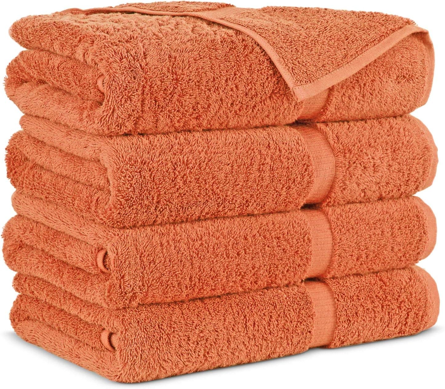 Towel Bazaar Premium Turkish Cotton Super Soft and Absorbent Towels (4-Piece Bath Towels, Coral)
