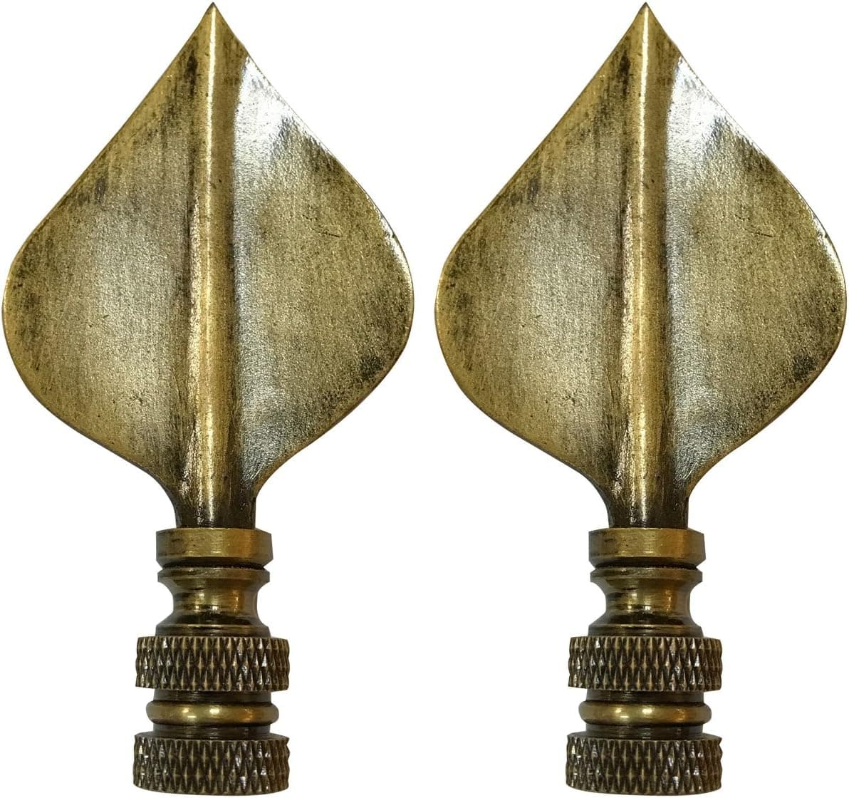 Royal Designs Spade Leaf 2.5" Lamp Finial for Lamp Shade, Antique Brass - Set of 2