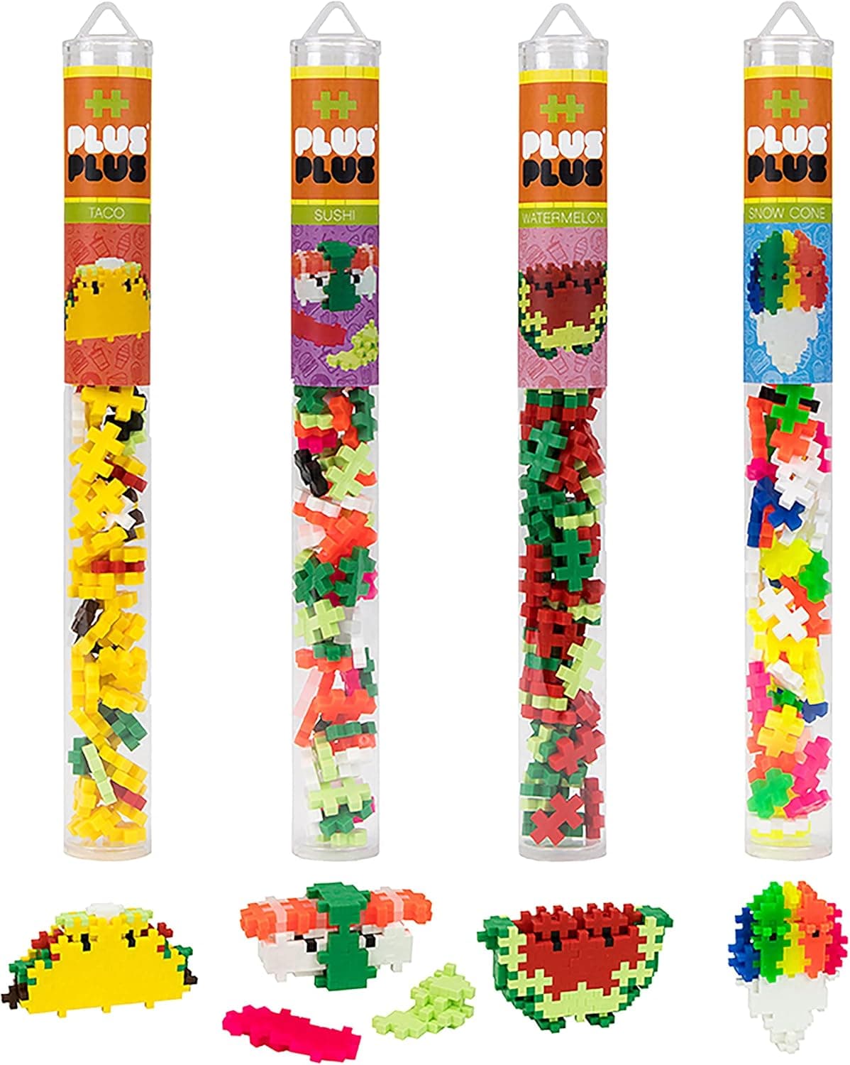 PLUS PLUS - Food 4 Piece Playset Bundle, 70 pc Tubes - Construction Building Stem/Steam Toy, Interlocking Mini Puzzle Blocks for Kids