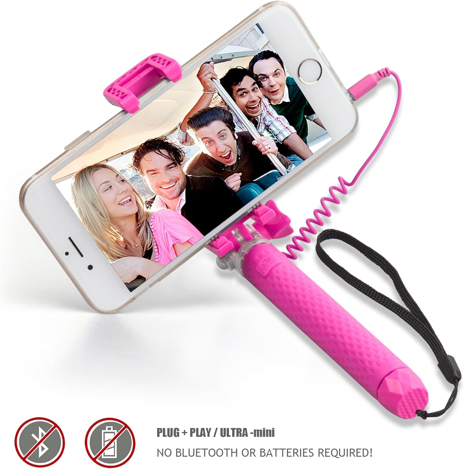 Selfie Stick, Sundix Self-portrait Monopod Foldable Extendable Selfie Stick With Built-in Remote Shutter With Adjustable Grip Holder for iPhone 6s, 6, 6 Plus, 5, 5s, 5c - Hot Pink