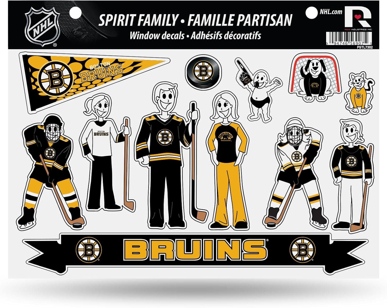 Football Fanatics NHL Boston Bruins Family Decals Sheet