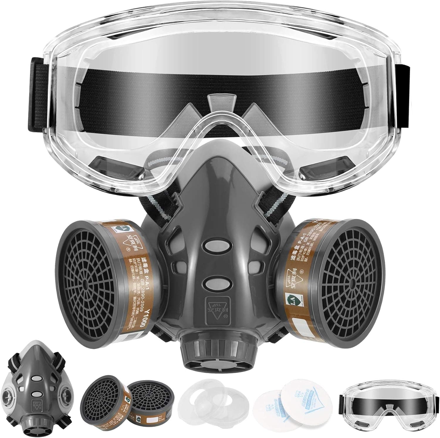 Reusable Half Face Cover and Anti-Fog Safety Goggle Set,painting Reusable mask Reusable for Against Dust/Organic Vapors/Smells