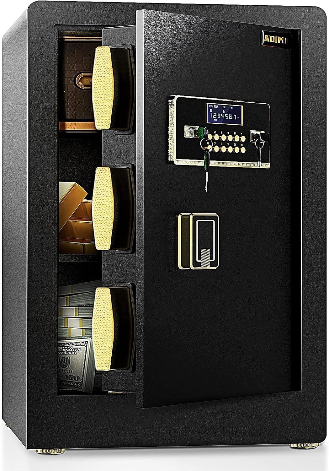 Safe Box, ADIMO 2.8 Cubic Feet Safe, Weighted Cabinet Safe with Removable Shelf, Sensitive Alarms, Dual Key System with LCD Digital Screen, Safe for Documents, Money, Gold, and Guns