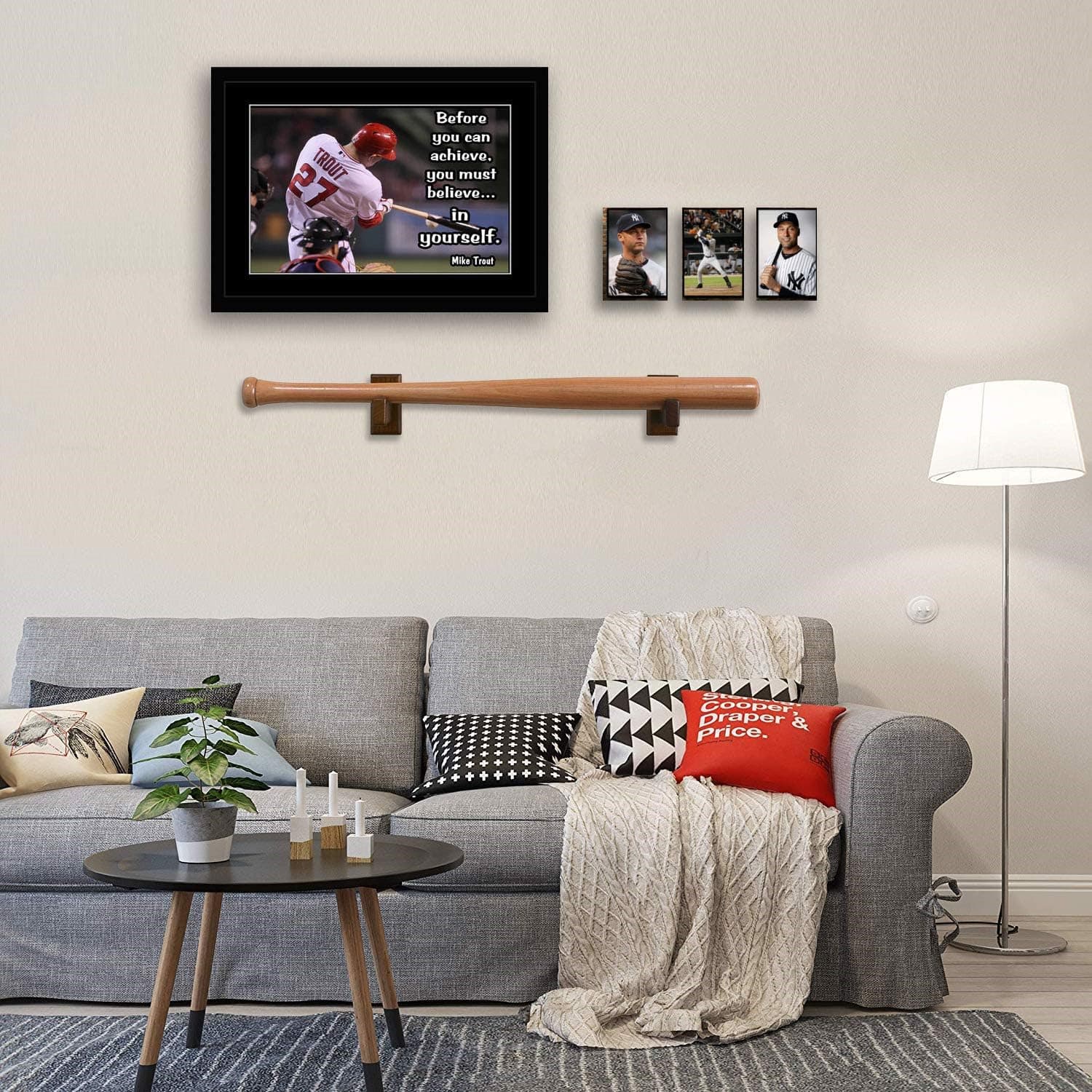 ymmsuuie Baseball Bat Wall Mount Baseball Bat Display, Solid Woodwall Mount Baseball Holder Bat Rack for Softball & Hockey Stick, Baseball Softball Bat Rack Baseball Accessories