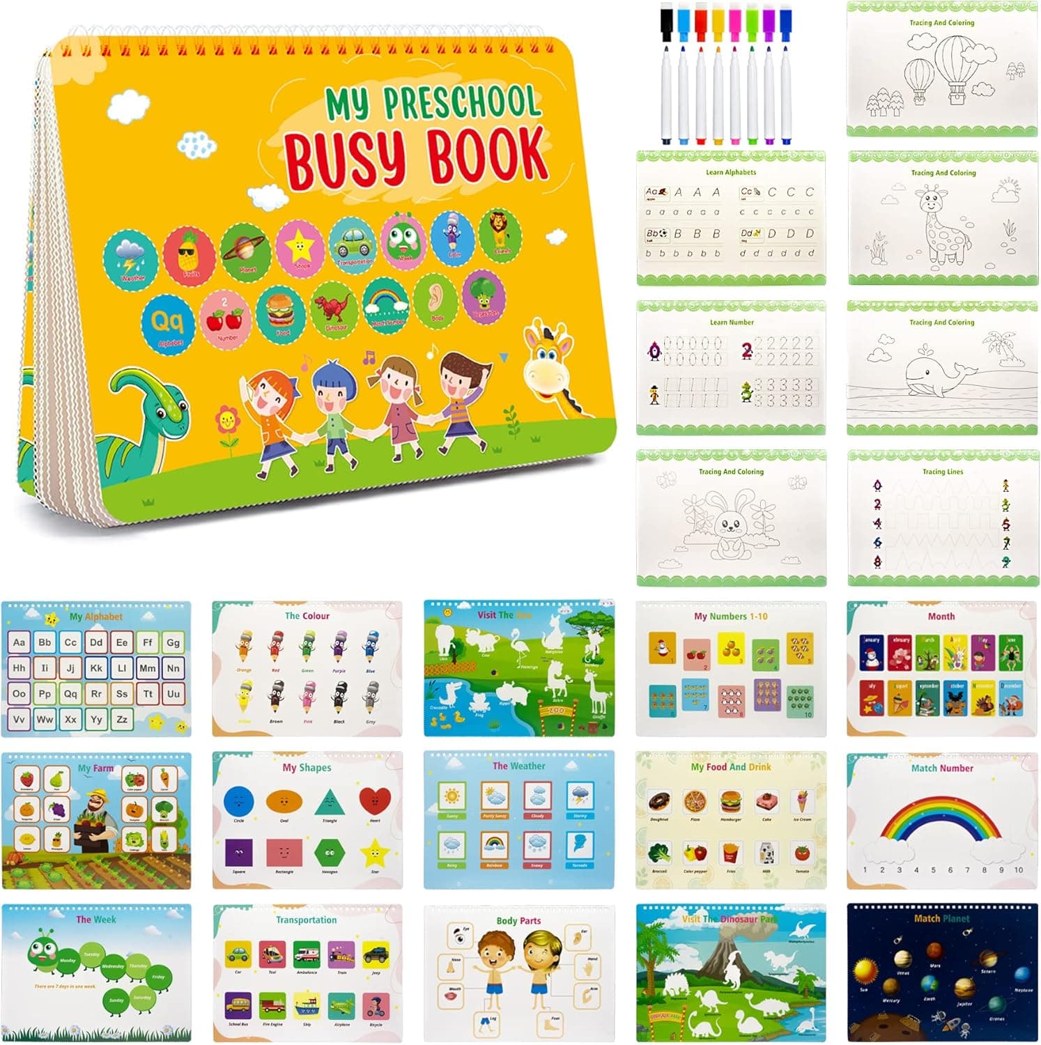 ABCaptain Busy Book for Toddlers 3-6, Preschool Learning Educational Airplane Travel Activities Montessori Toys Birthday Gifts for Kids Boys Girls Aged 3 4 5 6
