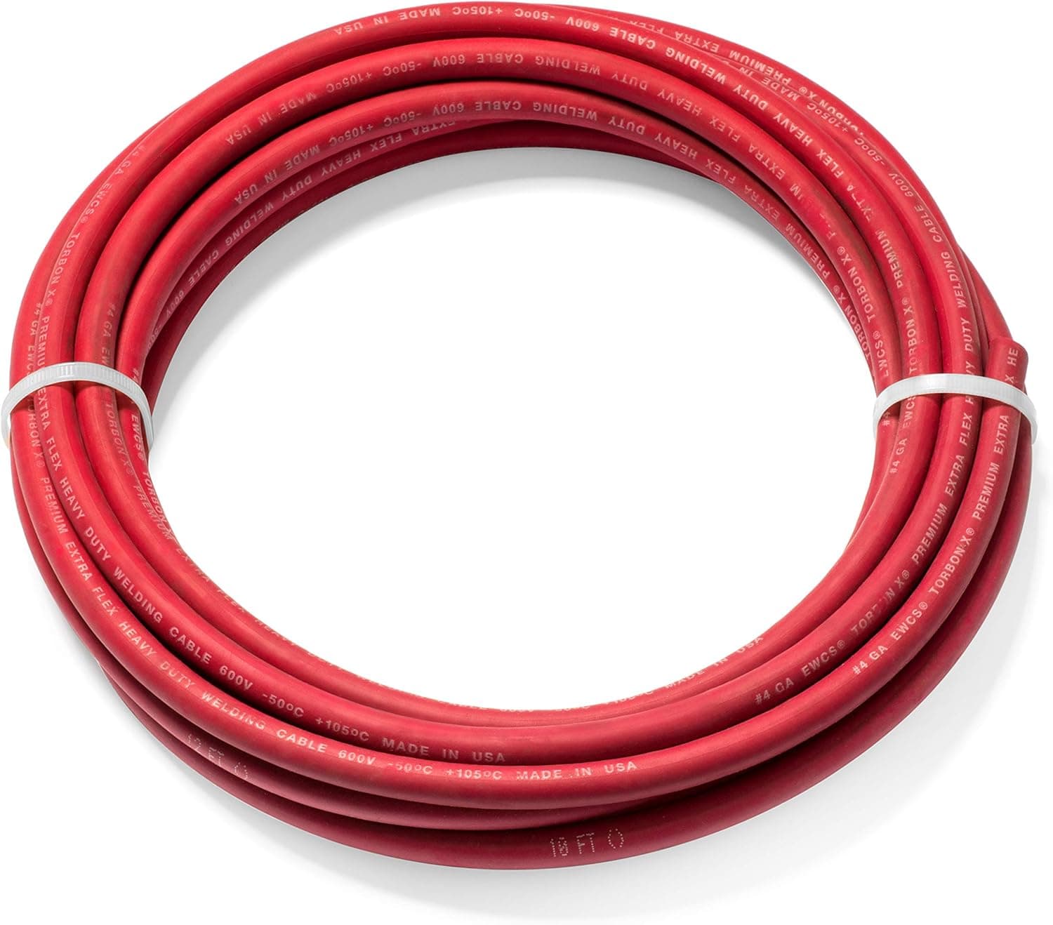 4 Gauge Torbon X - 20 Feet Red - 100% Copper Premium Industrial Grade Extra Flexible Welding Cable 600 Volt