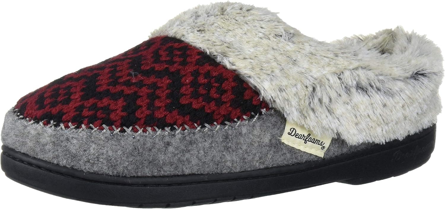 Dearfoams Women's Fairisle Knit and Felted Microwool Clog Slipper