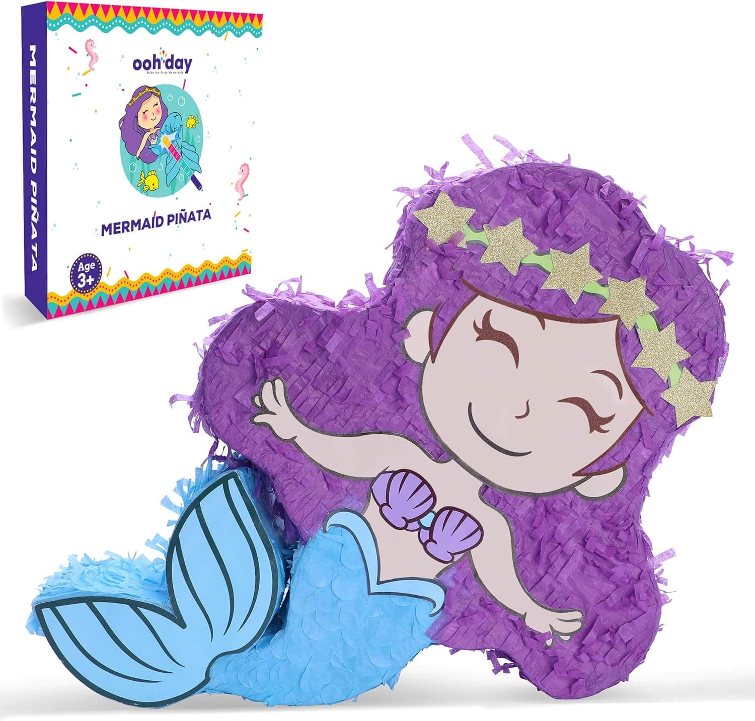 Oohday Small Mermaid Pinata – Birthday Party Supplies & Games – Little Mermaid Pinata for Girls