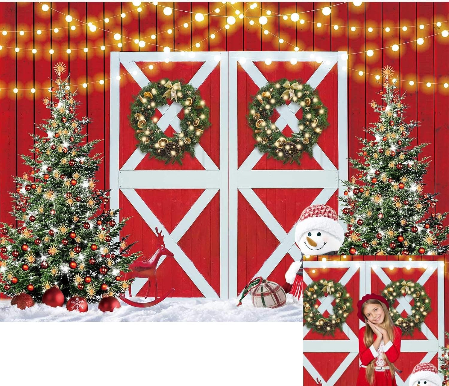 Allenjoy 7x5ft Winter Christmas Backdrop Glitter Lights Red and White Rustic Wooden Board Photography Background for Kids Family Merry Xmas Festival Party Decor Banner Portrait Photo Booth Props