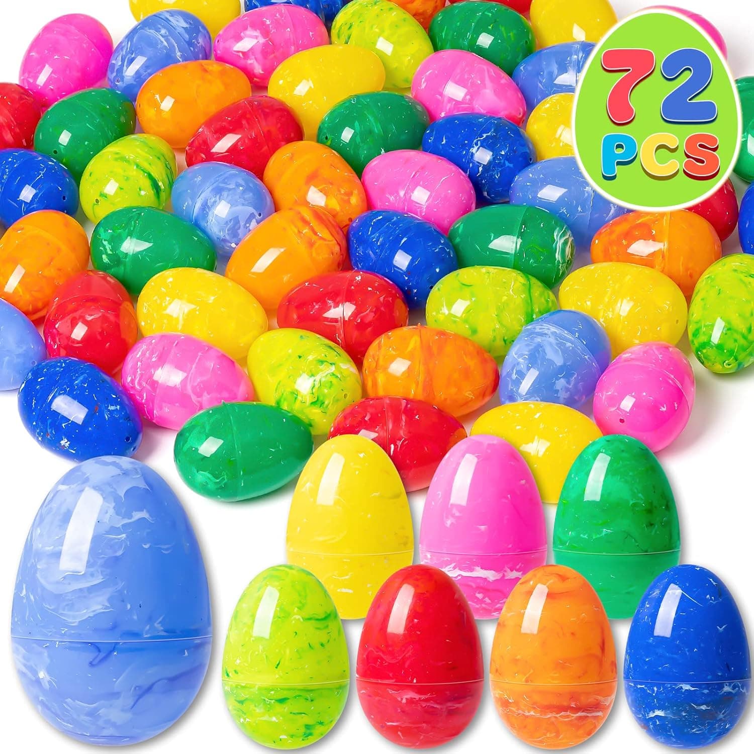 OleFun 48 PCS Plastic Empty Easter Eggs, 3.15'' Large Bulk Painted Easter Eggs in 6 Colors, Hinged Fillable Eggs for Easter Egg Hunt, Surprise Eggs, Basket Stuffers, Easter Party Favor for Kids