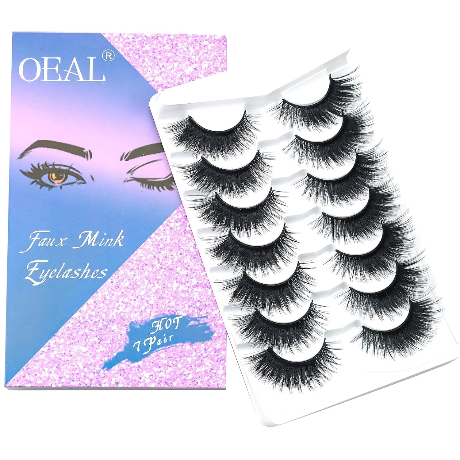 OEAL 6D Mink Eyelashes Faux Thick Long Handmade False Eyelashes Natural Fluffy Wispy Cross Fake Eyelashes for Girls|7 Pairs Thursday Style