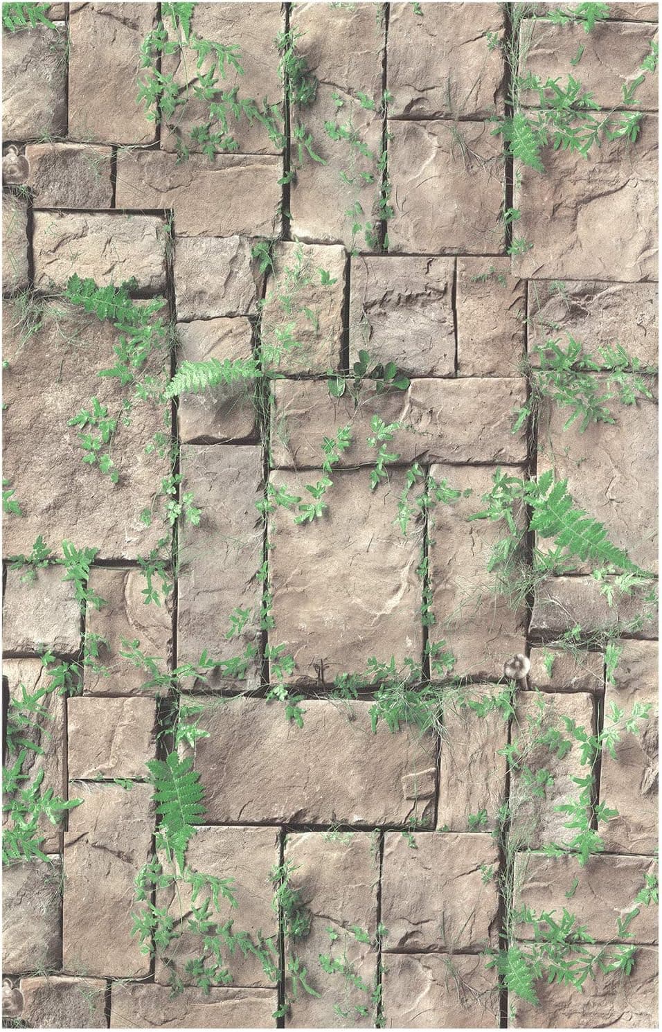 HaokHome 8501 Brick Wallpaper Grass Leaves Faux Stone Wallpaper 20.8" x 393.7" Lt.Brown/Green Home Kitchen Bathroom Decoration
