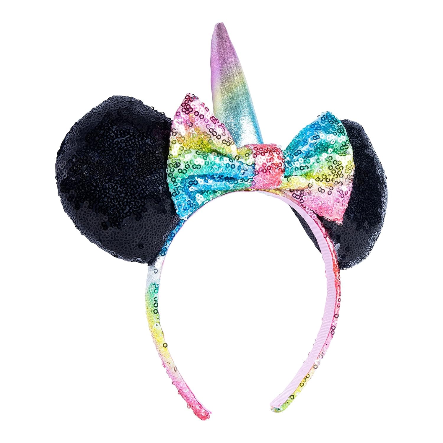 Disney - Minnie Mouse Ears - Disney Ears - Black Ears with Rainbow Unicorn Horn - Hair Accessories for Girls - Hair Headband Ears - One Size Fits All - Disney World Accessories for Trip - Ages 3+