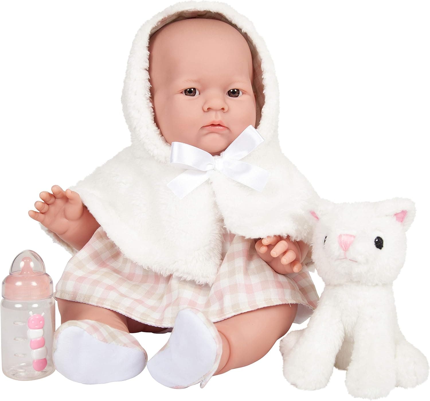JC Toys, Lily -All-Vinyl-Anatomically Correct Real Girl 18" Baby Doll in White Coat Set and Deluxe Accessories, Designed by Berenguer, Pink