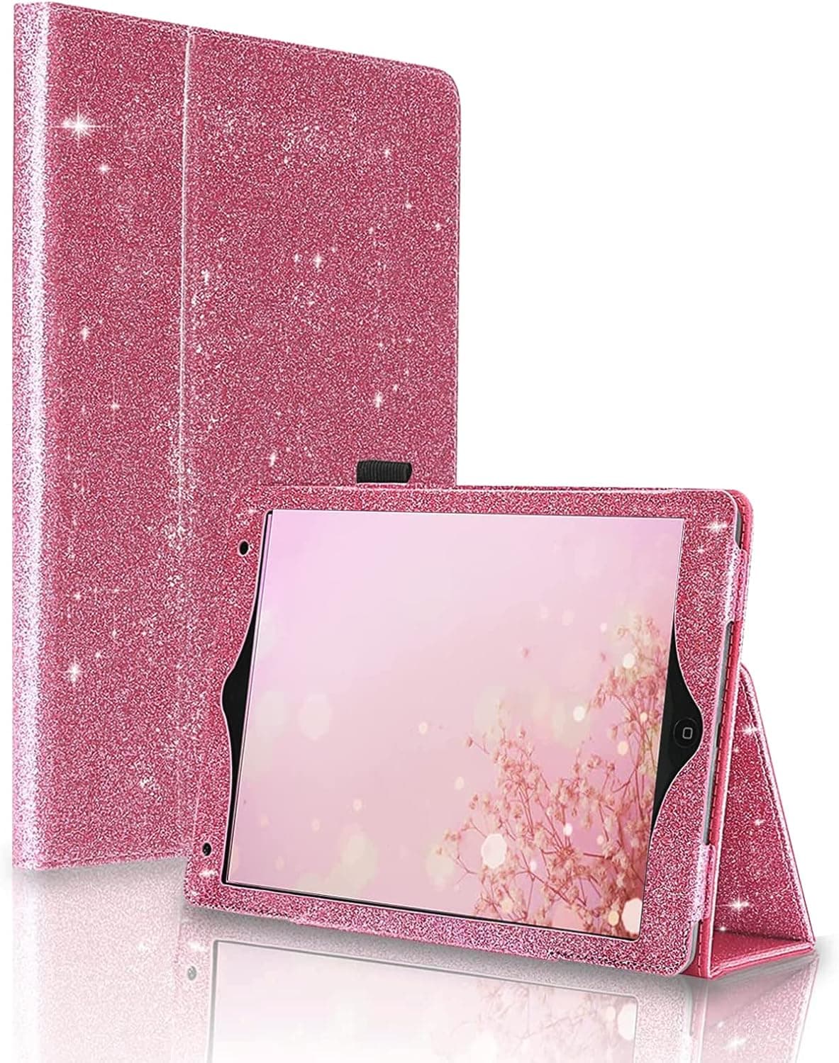 CLARKCAS iPad Air 2 Glitter Case 2014 Release Girls Women Bling Sparkle Leather Bifold Smart Tablet Case Protective Cover with Pencil Holder for Air/Pro 9.7/iPad 2018/2017 9.7 Inch Case,Pink