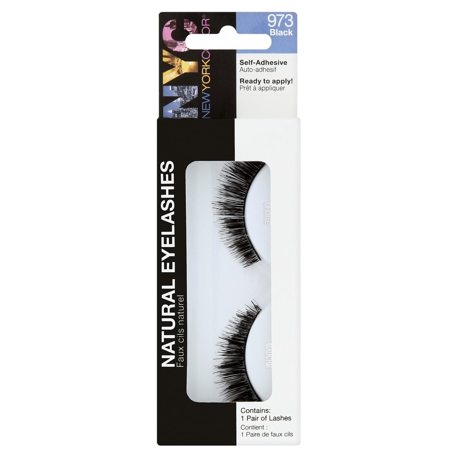 New York Color Cosmetic Accessories, Black Natural, Self Adhesive Eyelashes (Pack of 2)