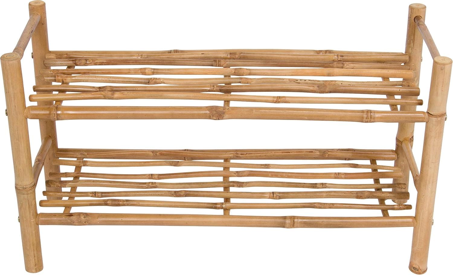 Statra Shoe Rack Organizer 2 Tier Storage Bamboo Entryway Hallway Shelf, 16" H x 10" W x 27" D, Natural