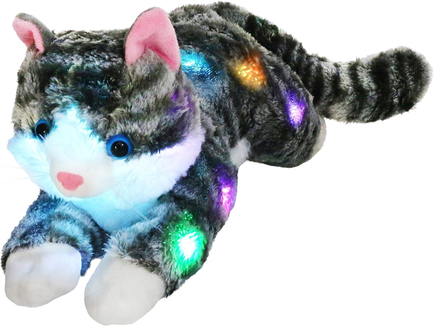Bstaofy Light up Kitty Stuffed Animal LED Sitting Cat Plush Toy Glow Colorful Luminous Lights Soft Adorable Gift for Kids Toddlers, 11’’