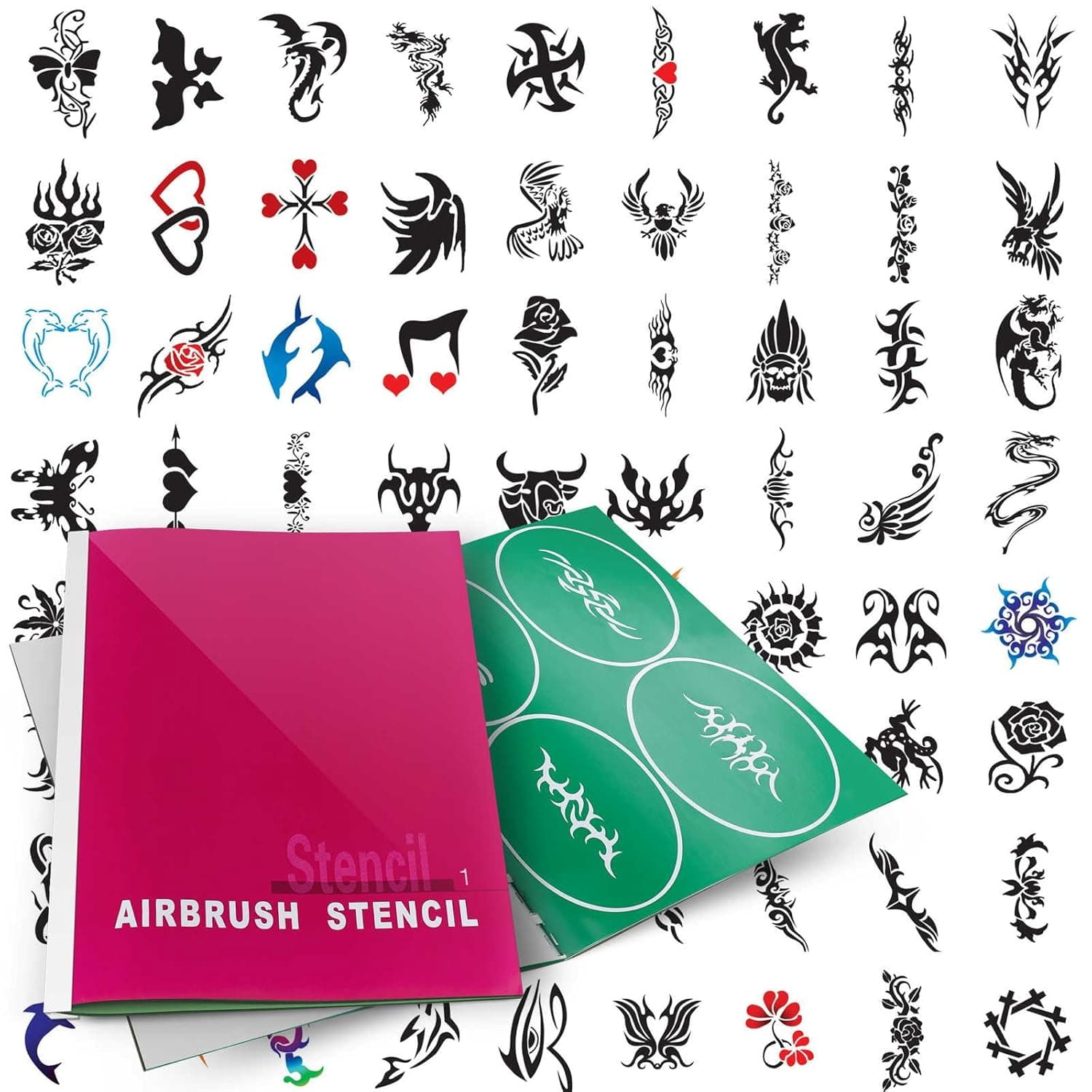 PointZero Temporary Tattoo Airbrush Stencils 100 Designs - Book 1