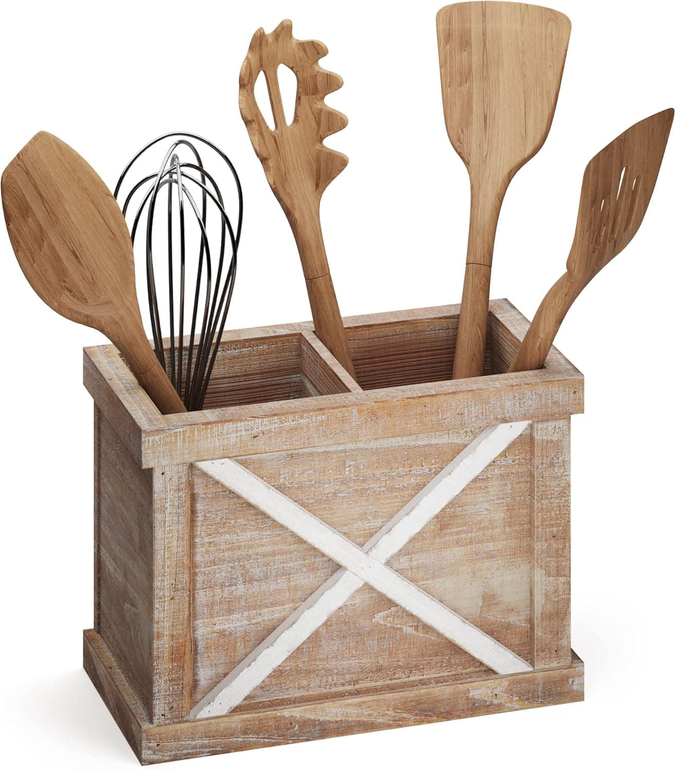 Barnyard Designs Kitchen Utensil Holder for Countertop, Farmhouse Utensil Holder, Large Utensil Holder for Kitchen Counter, Wooden Utensil Holder, Utensil Organizer for Countertop, Brown 9.5" x 6.75"
