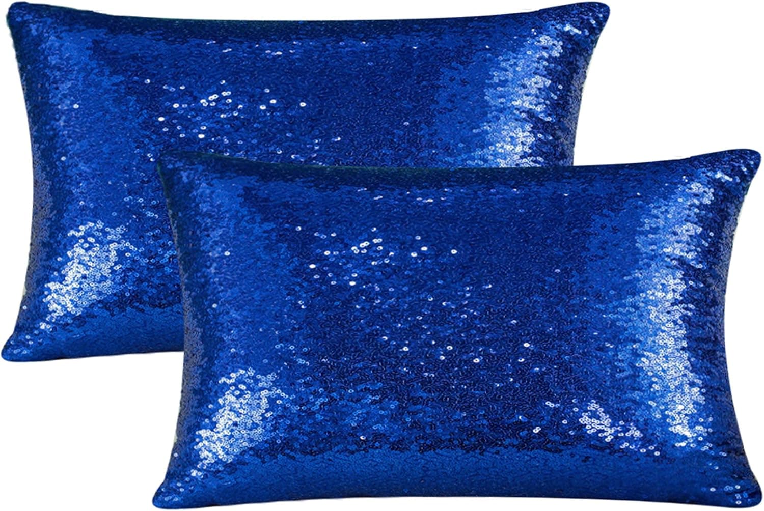 HoliSelear Multi-Size Glitzy Sequins Throw Pillow Cover Shining Bling Pillow Case 12 x 20 Inch for Decor Sofa Party Christmas Blue 2 Packs